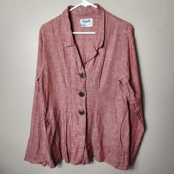 Flax Womens 100% Linen Red Lightweight Lagenlook Buttonfront Jacket-Size S - Picture 1 of 7